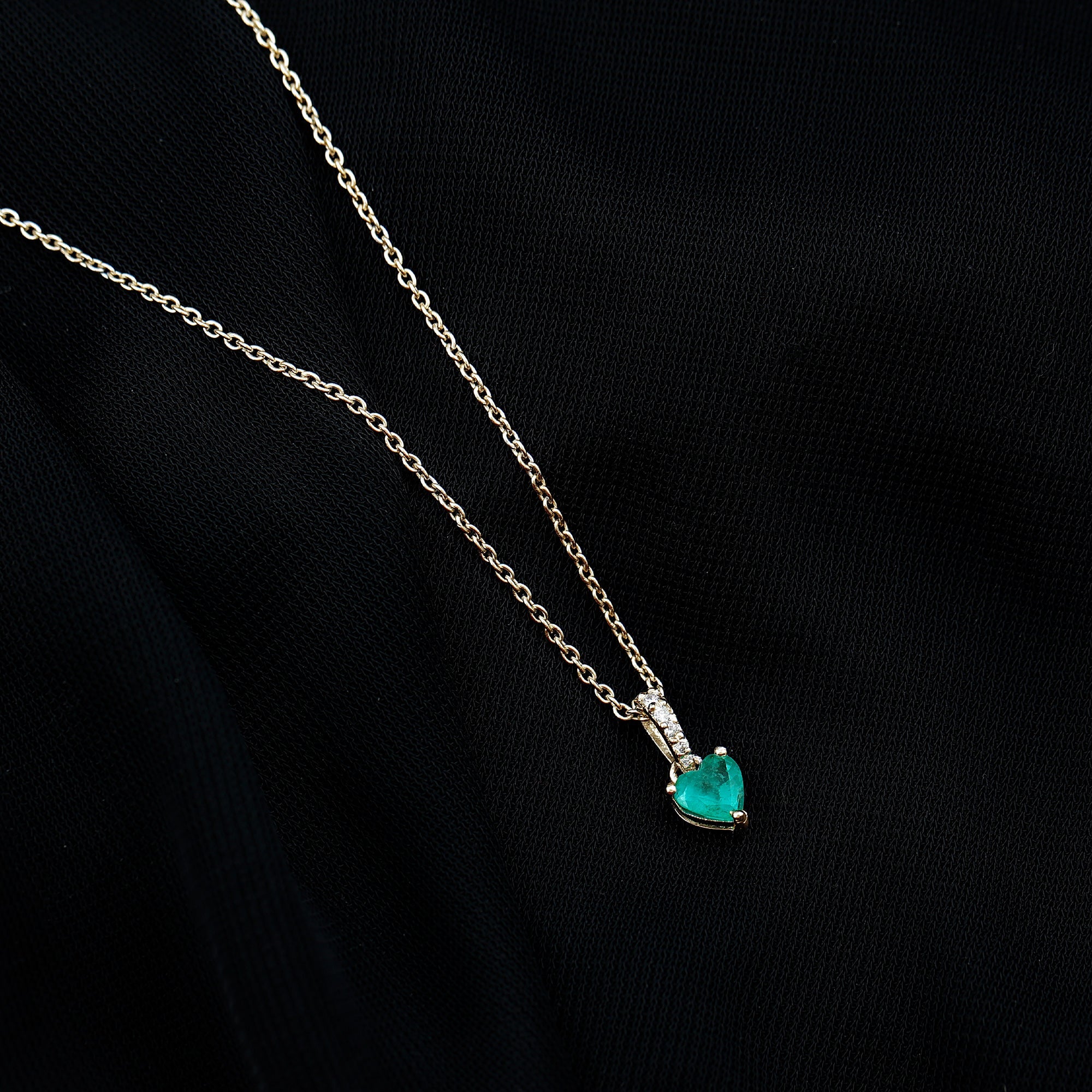 Emerald Heart Necklace – Heart Shaped Emerald Pendant with Diamond Accent Bail