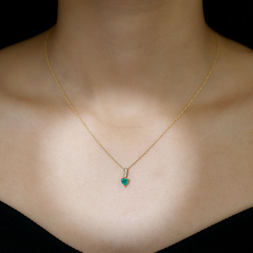 Emerald Heart Necklace – Heart Shaped Emerald Pendant with Diamond Accent Bail