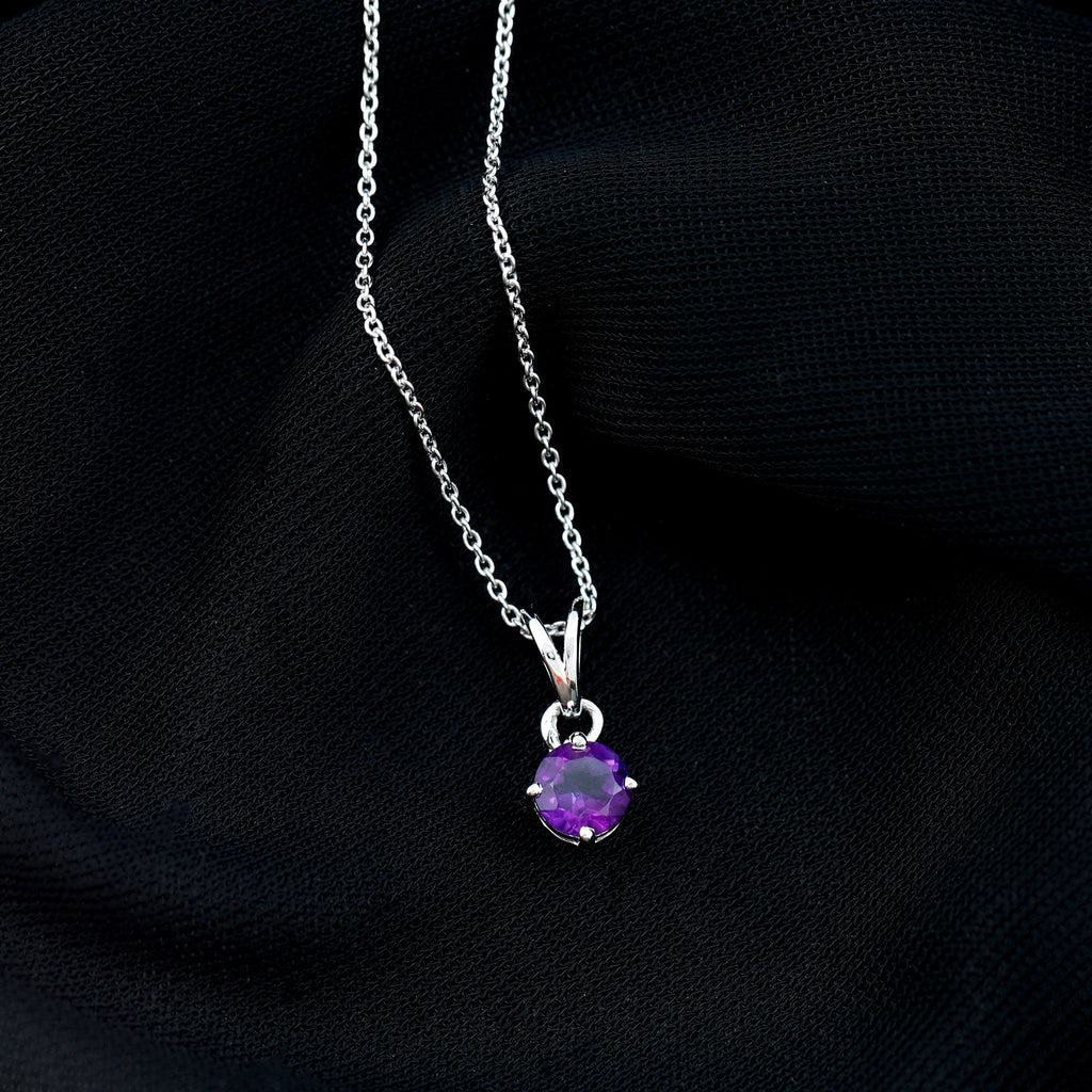 0.45 CT Round Amethyst Solitaire Pendant with Rabbit Ear Bail