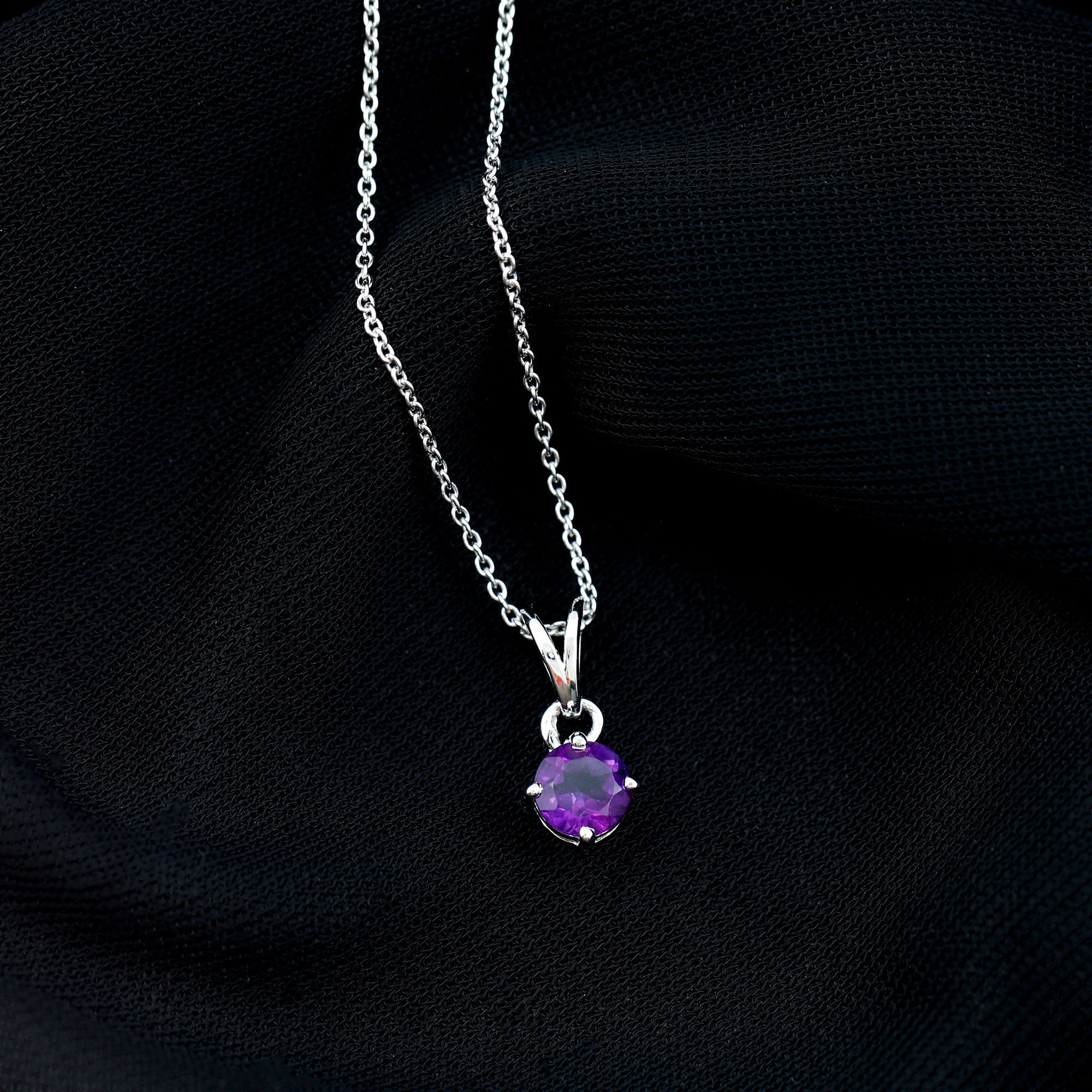 0.45 CT Round Amethyst Solitaire Pendant with Rabbit Ear Bail