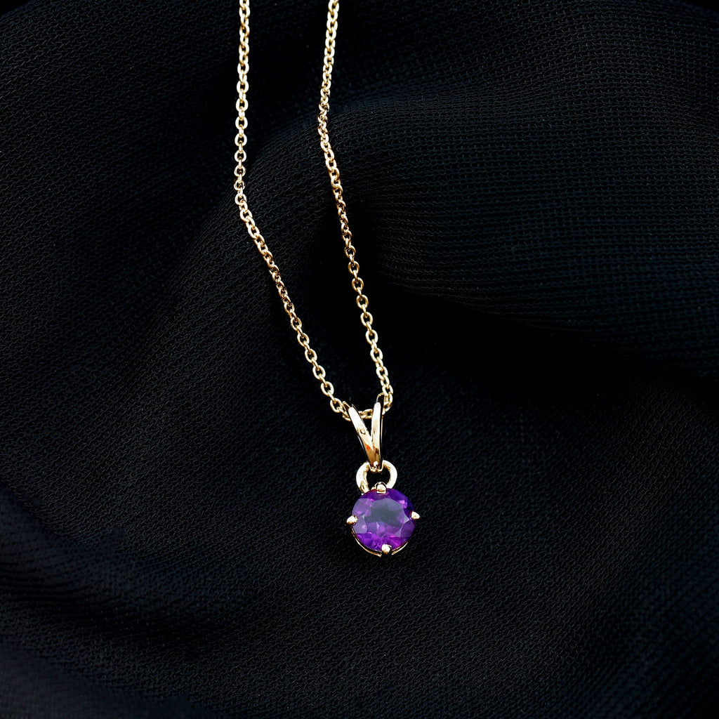 0.45 CT Round Amethyst Solitaire Pendant with Rabbit Ear Bail