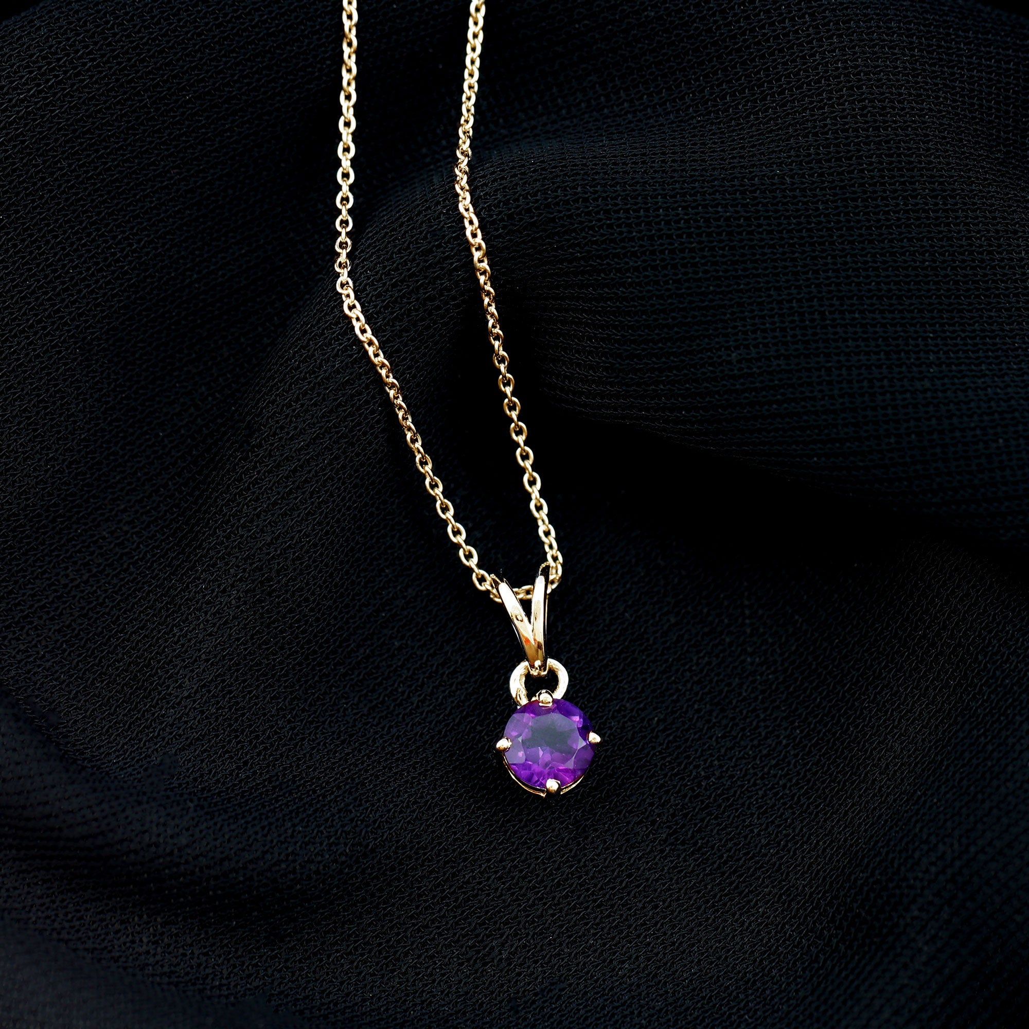 0.45 CT Round Amethyst Solitaire Pendant with Rabbit Ear Bail