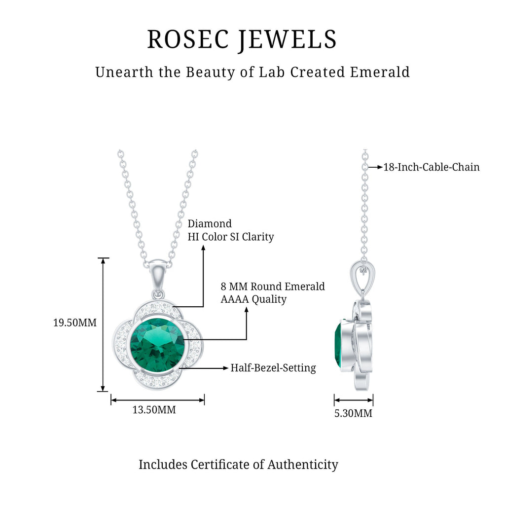 Lab Grown Emerald Necklace – 2 Carat Diamond Flower Pendant With Adjustable Cable Chain