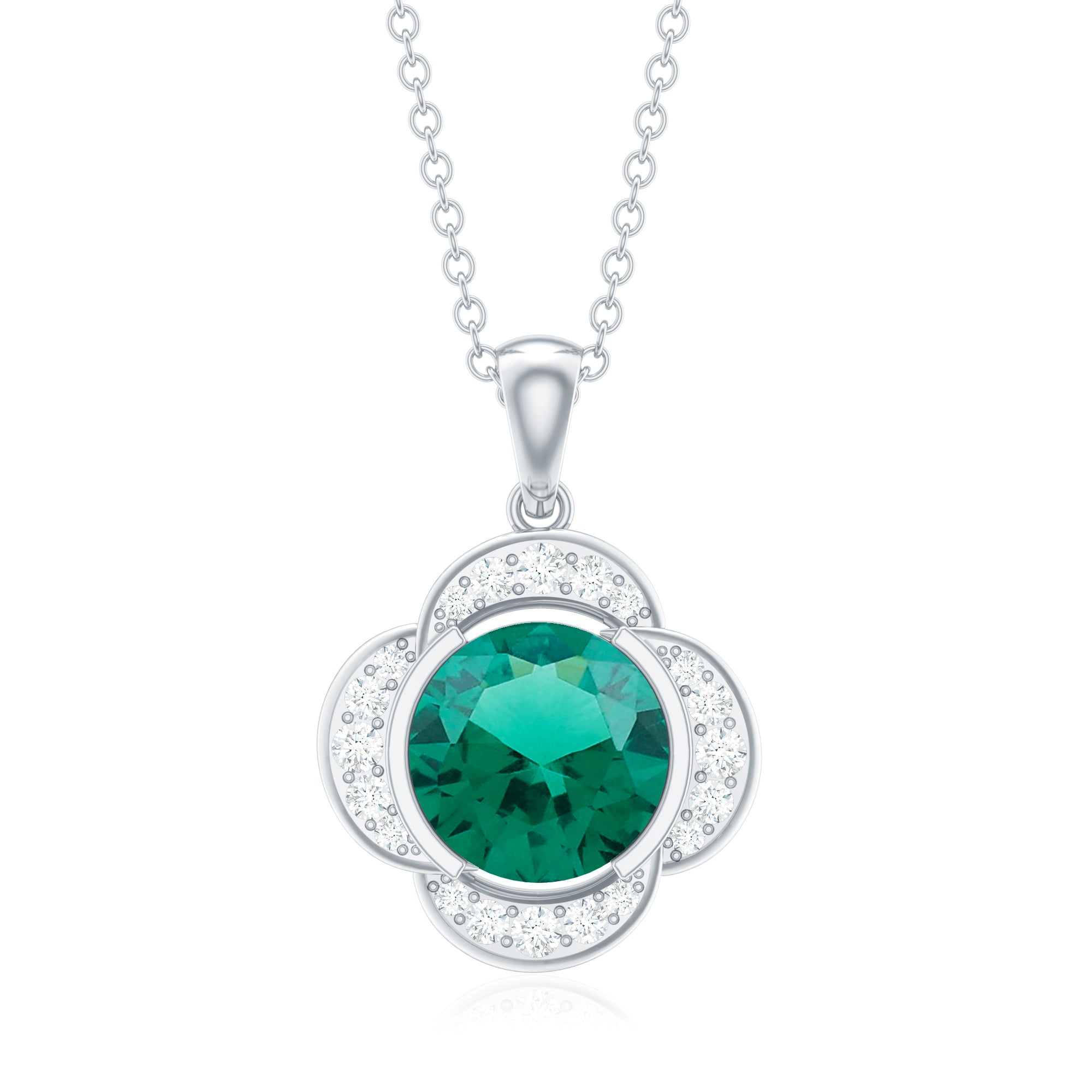 Lab Grown Emerald Necklace – 2 Carat Diamond Flower Pendant With Adjustable Cable Chain