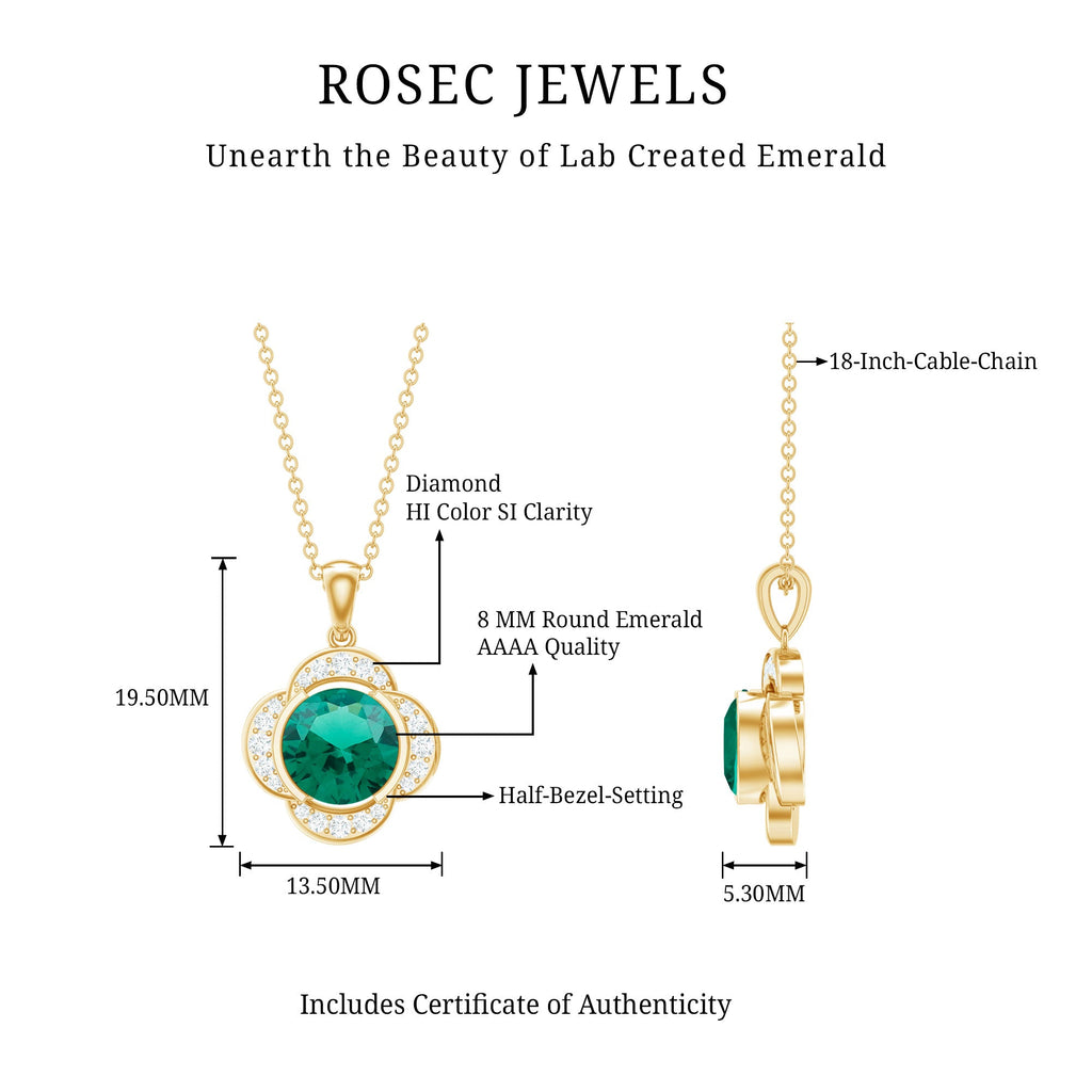Lab Grown Emerald Necklace – 2 Carat Diamond Flower Pendant With Adjustable Cable Chain