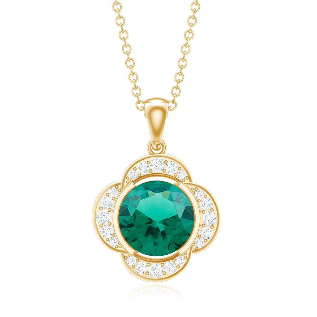Lab Grown Emerald Necklace – 2 Carat Diamond Flower Pendant With Adjustable Cable Chain