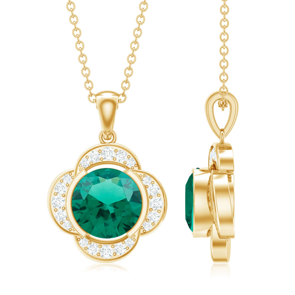 Lab Grown Emerald Necklace – 2 Carat Diamond Flower Pendant With Adjustable Cable Chain