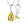 Natural 0.6 Carat Citrine Teardrop Pendant Necklace with Diamond