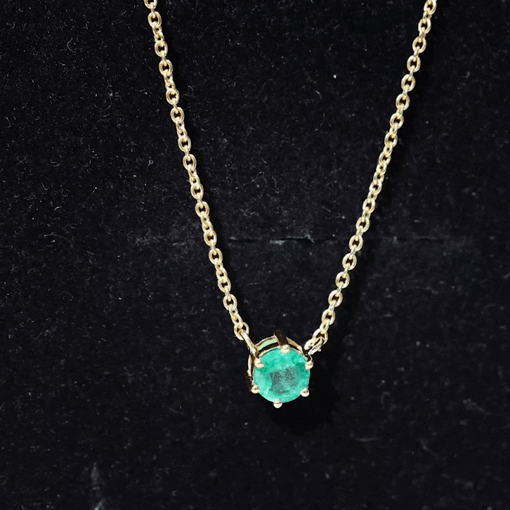 Emerald Solitaire Necklace – 5MM Round Cut Emerald in Secure 6 Prong Setting
