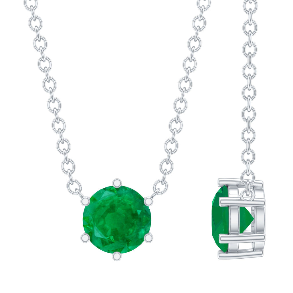 Emerald Solitaire Necklace – 5MM Round Cut Emerald in Secure 6 Prong Setting