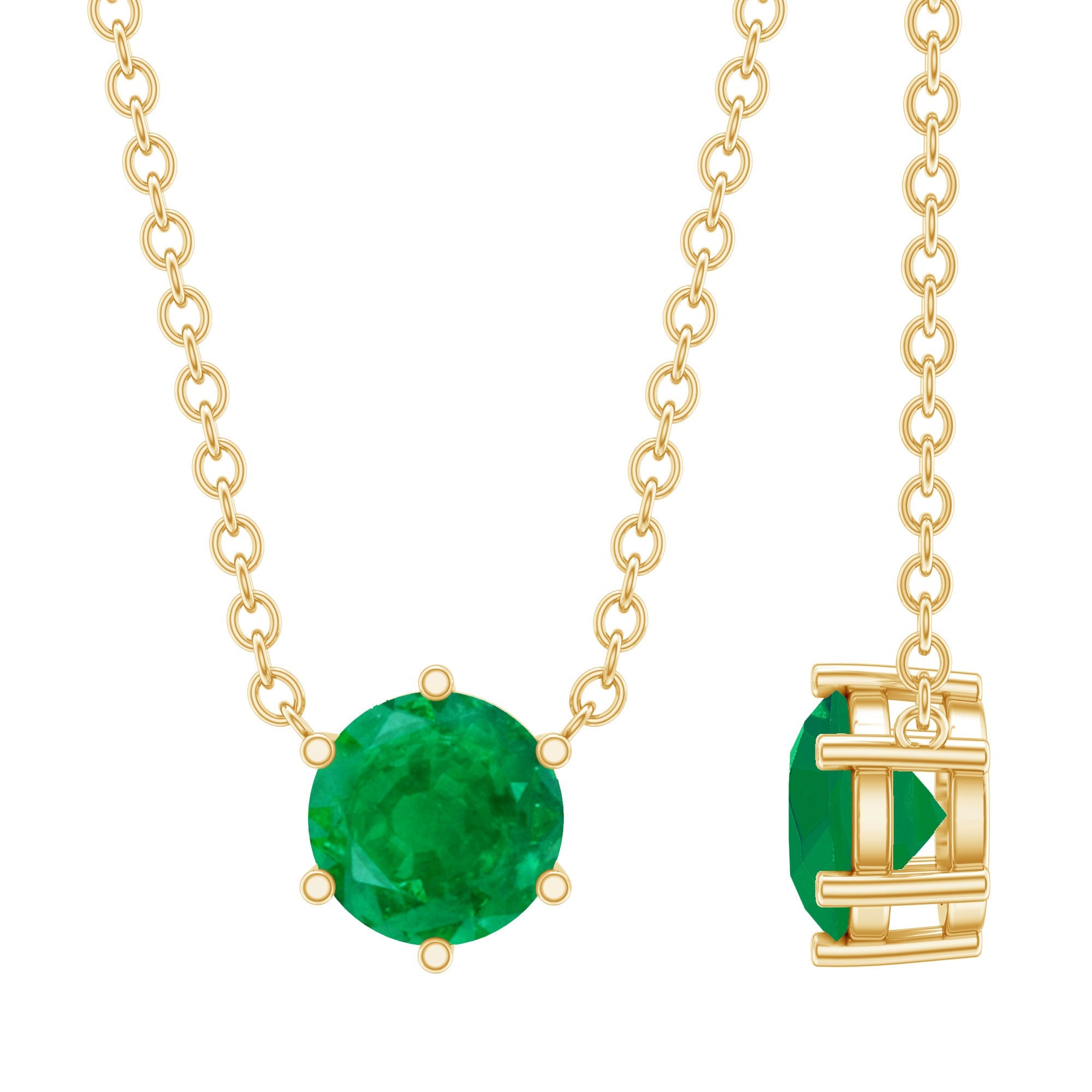 Emerald Solitaire Necklace – 5MM Round Cut Emerald in Secure 6 Prong Setting