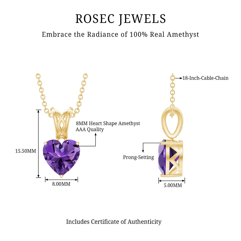 2 Carat Heart Shape Amethyst Pendant Necklace With Chain