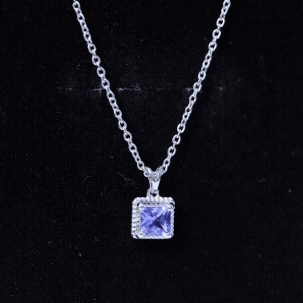 Tanzanite Solitaire Necklace – 0.7 Carat Princess Cut Pendant With Silver Chain