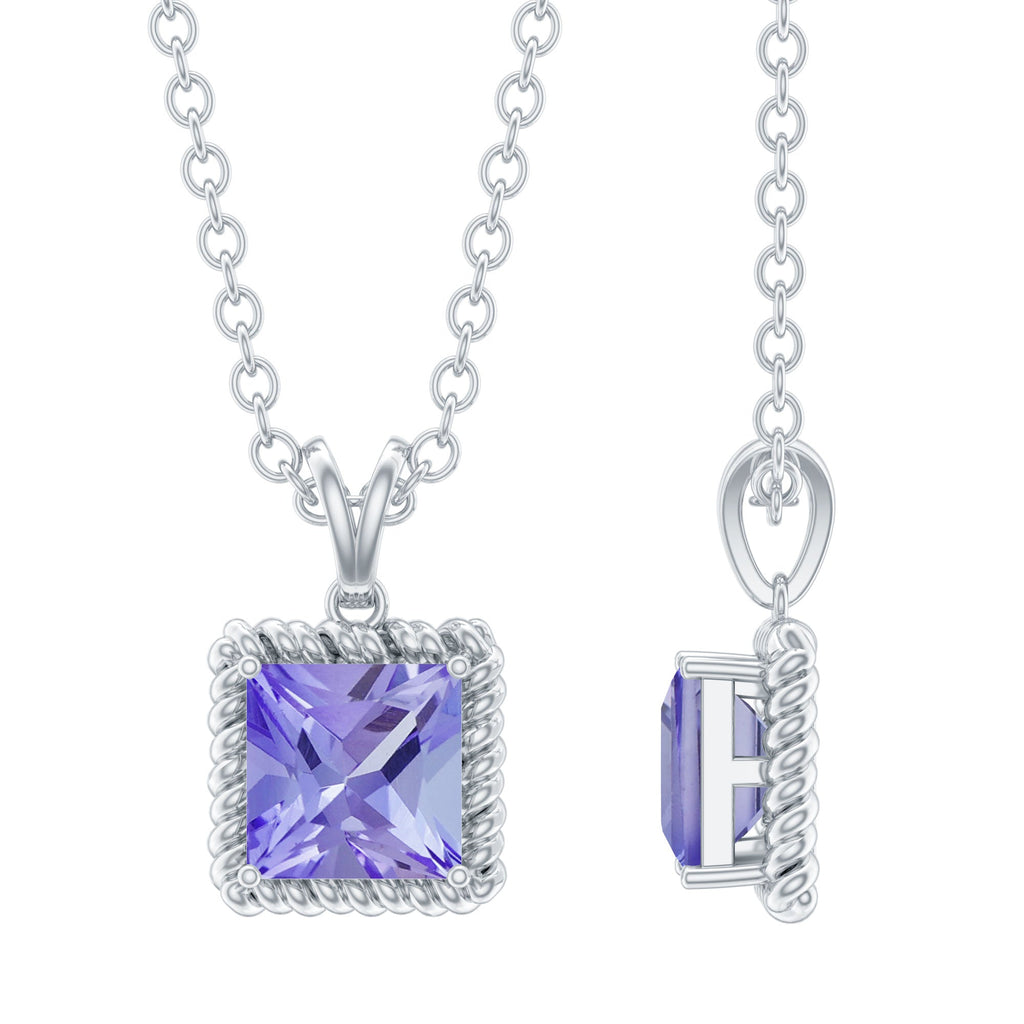 Tanzanite Solitaire Necklace – 0.7 Carat Princess Cut Pendant With Silver Chain