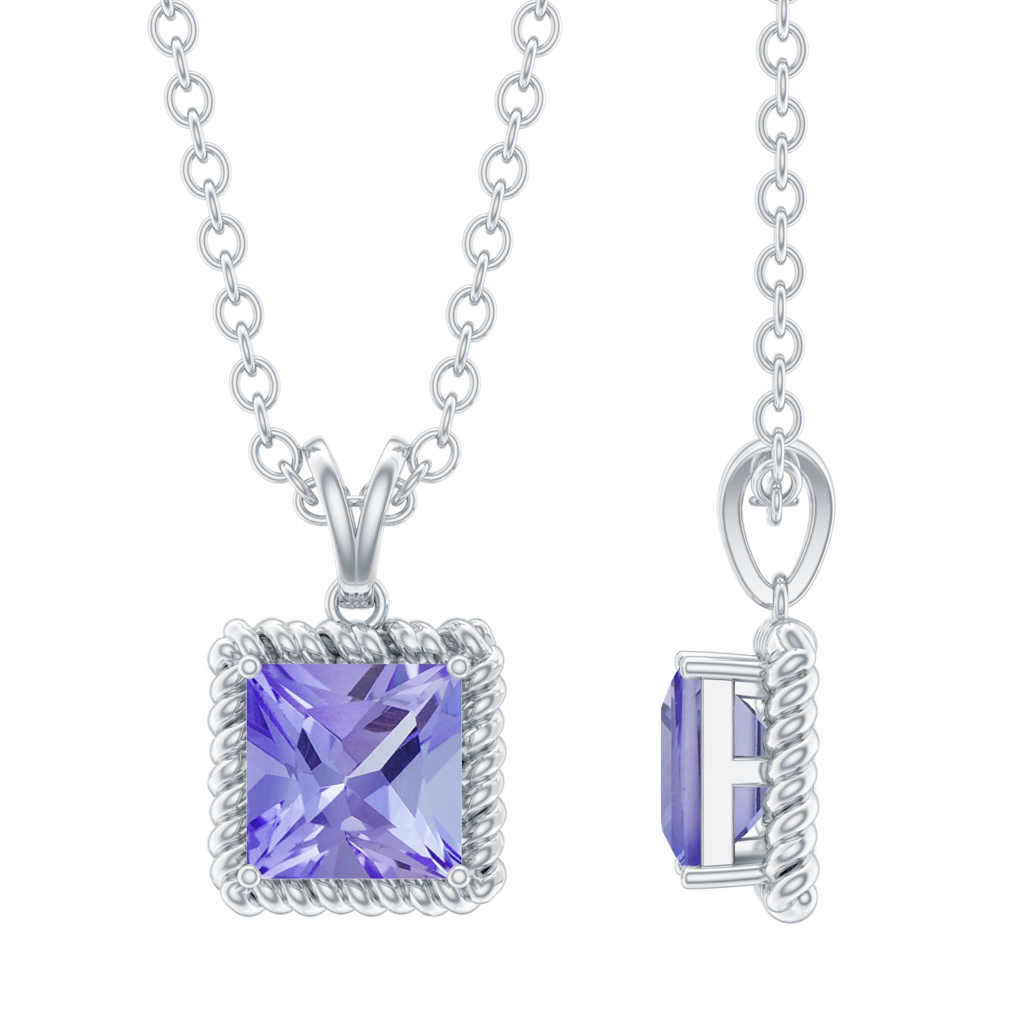 Tanzanite Solitaire Necklace – 0.7 Carat Princess Cut Pendant With Silver Chain