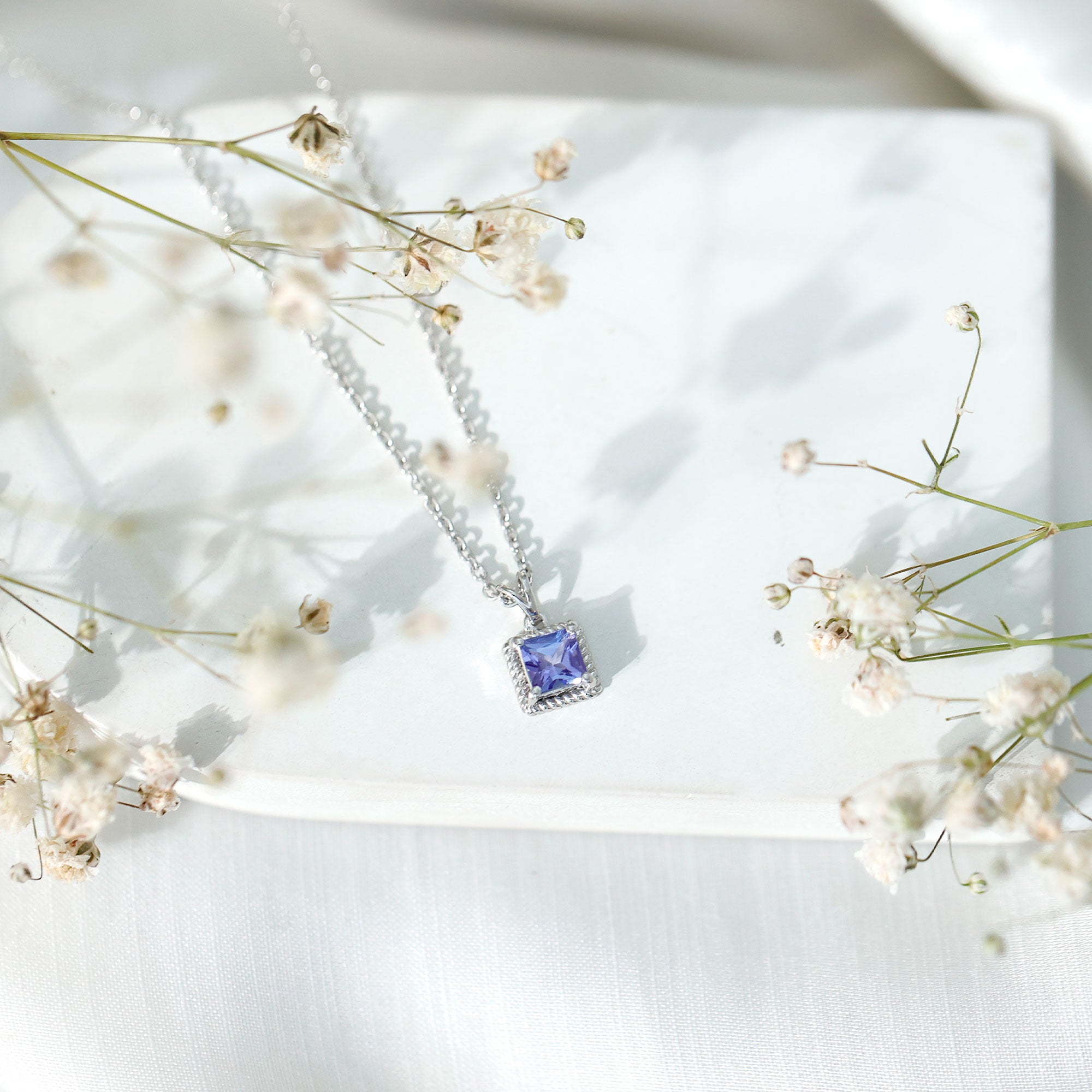 Tanzanite Solitaire Necklace – 0.7 Carat Princess Cut Pendant With Silver Chain