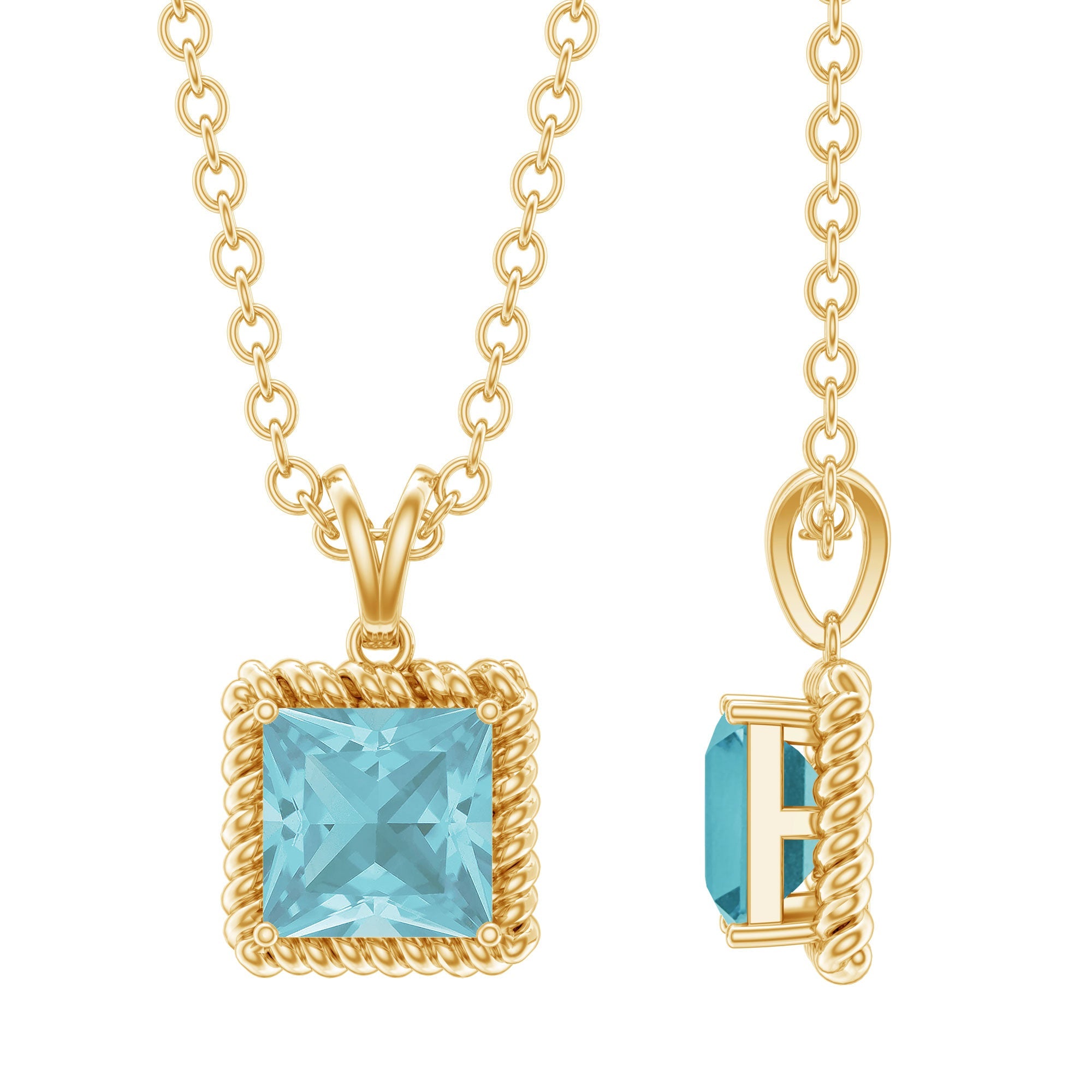 Sterling Silver Half Carat Princess Cut Sky Blue Topaz Pendant Necklace with Chain