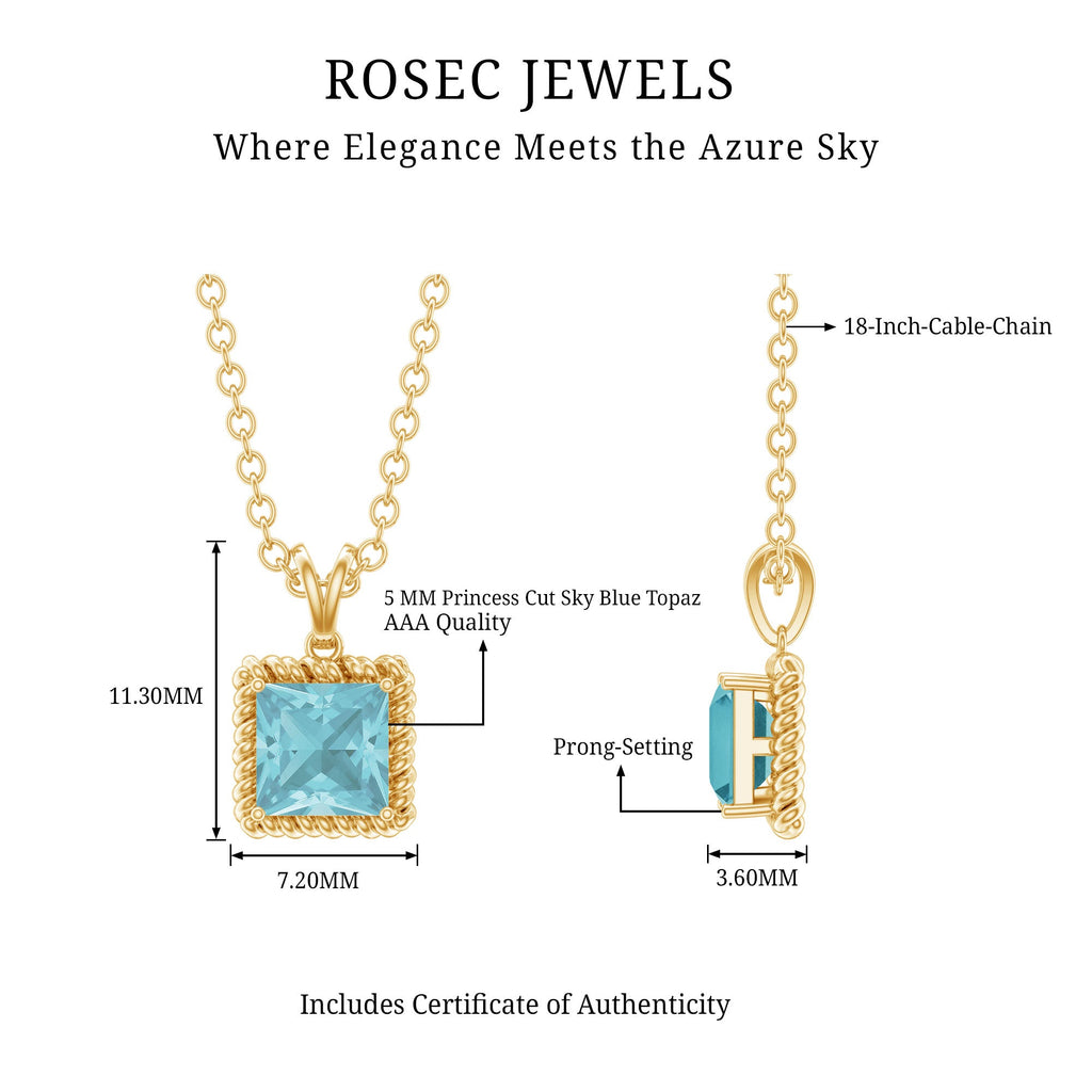 Sterling Silver Half Carat Princess Cut Sky Blue Topaz Pendant Necklace with Chain