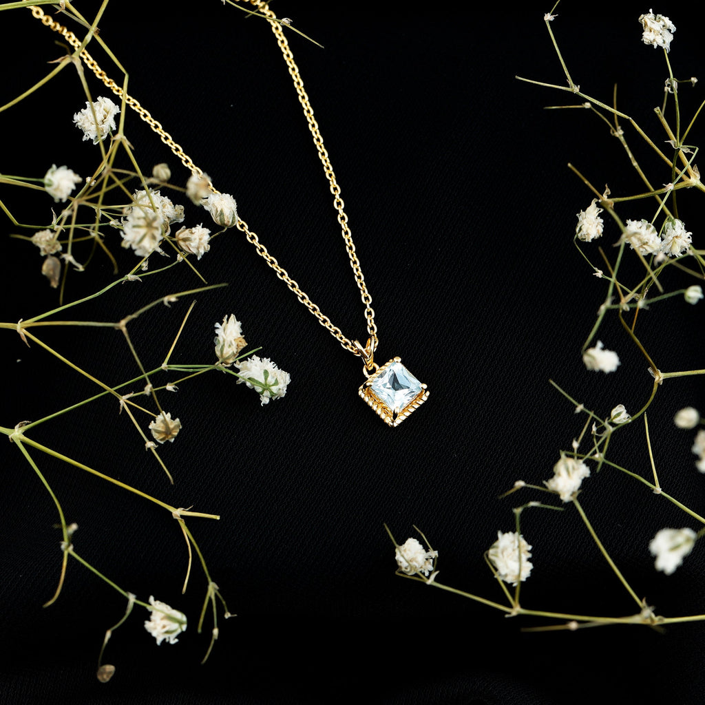 Sterling Silver Half Carat Princess Cut Sky Blue Topaz Pendant Necklace with Chain