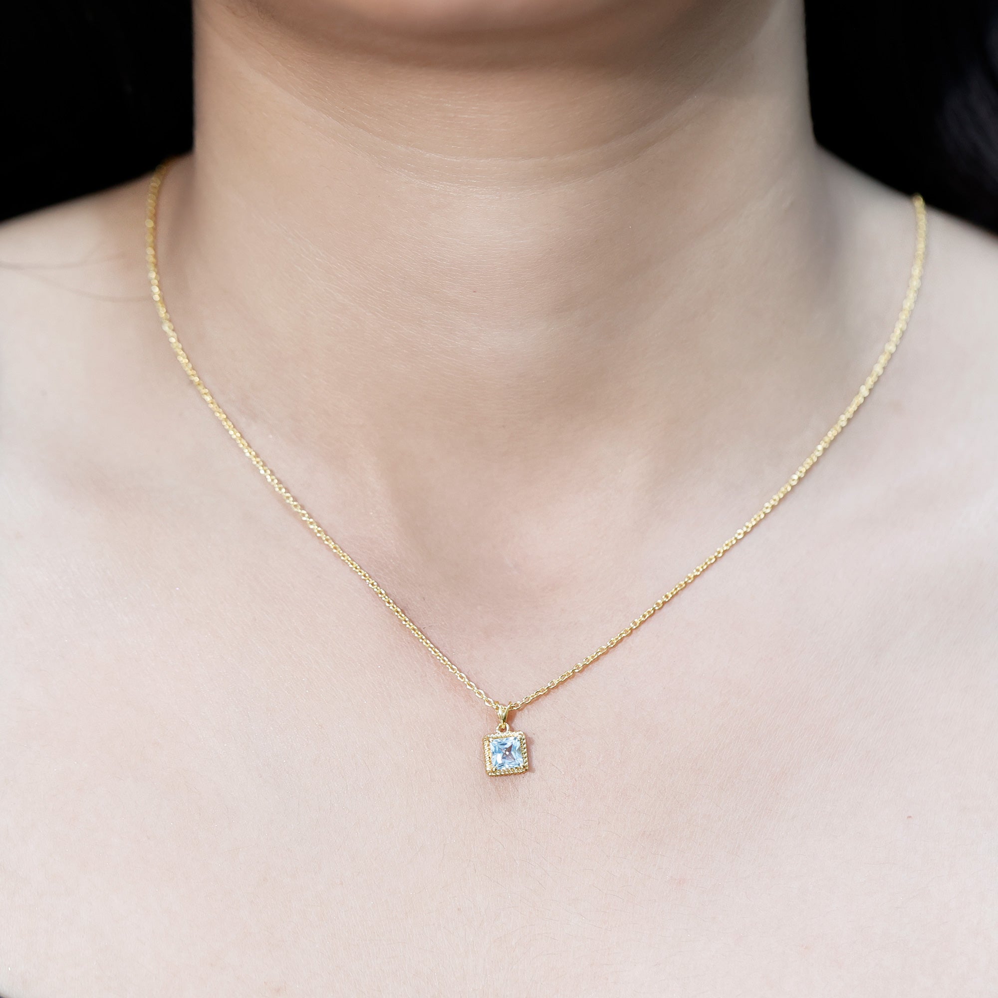 Sterling Silver Half Carat Princess Cut Sky Blue Topaz Pendant Necklace with Chain