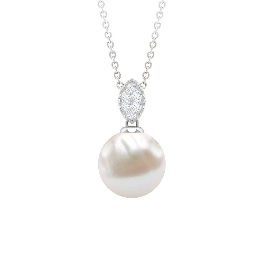 Freshwater Pearl Pendant – 8 Carat Pearl Drop Necklace in Solid Gold with Diamonds