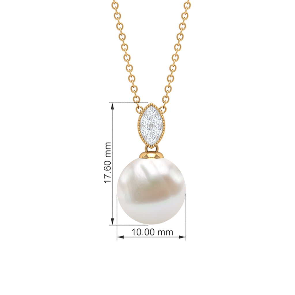 Freshwater Pearl Pendant – 8 Carat Pearl Drop Necklace in Solid Gold with Diamonds