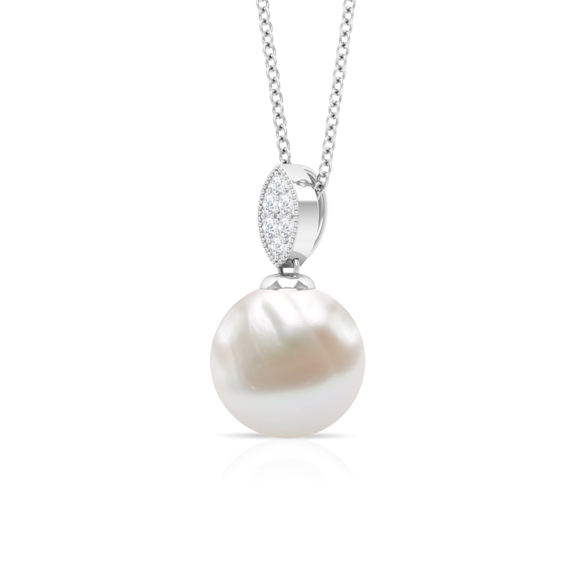 Freshwater Pearl Pendant – 8 Carat Pearl Drop Necklace in Solid Gold with Diamonds
