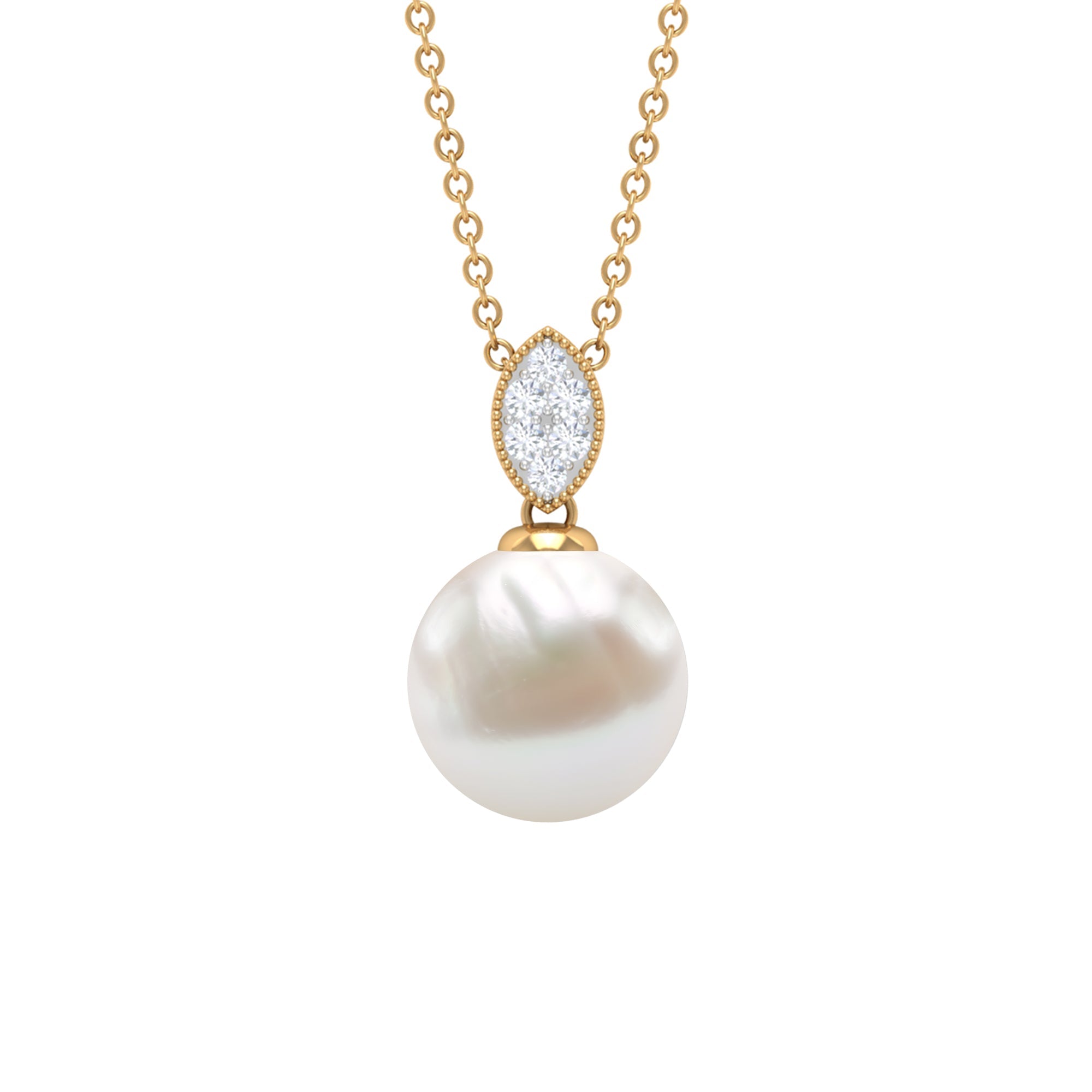 Freshwater Pearl Pendant – 8 Carat Pearl Drop Necklace in Solid Gold with Diamonds
