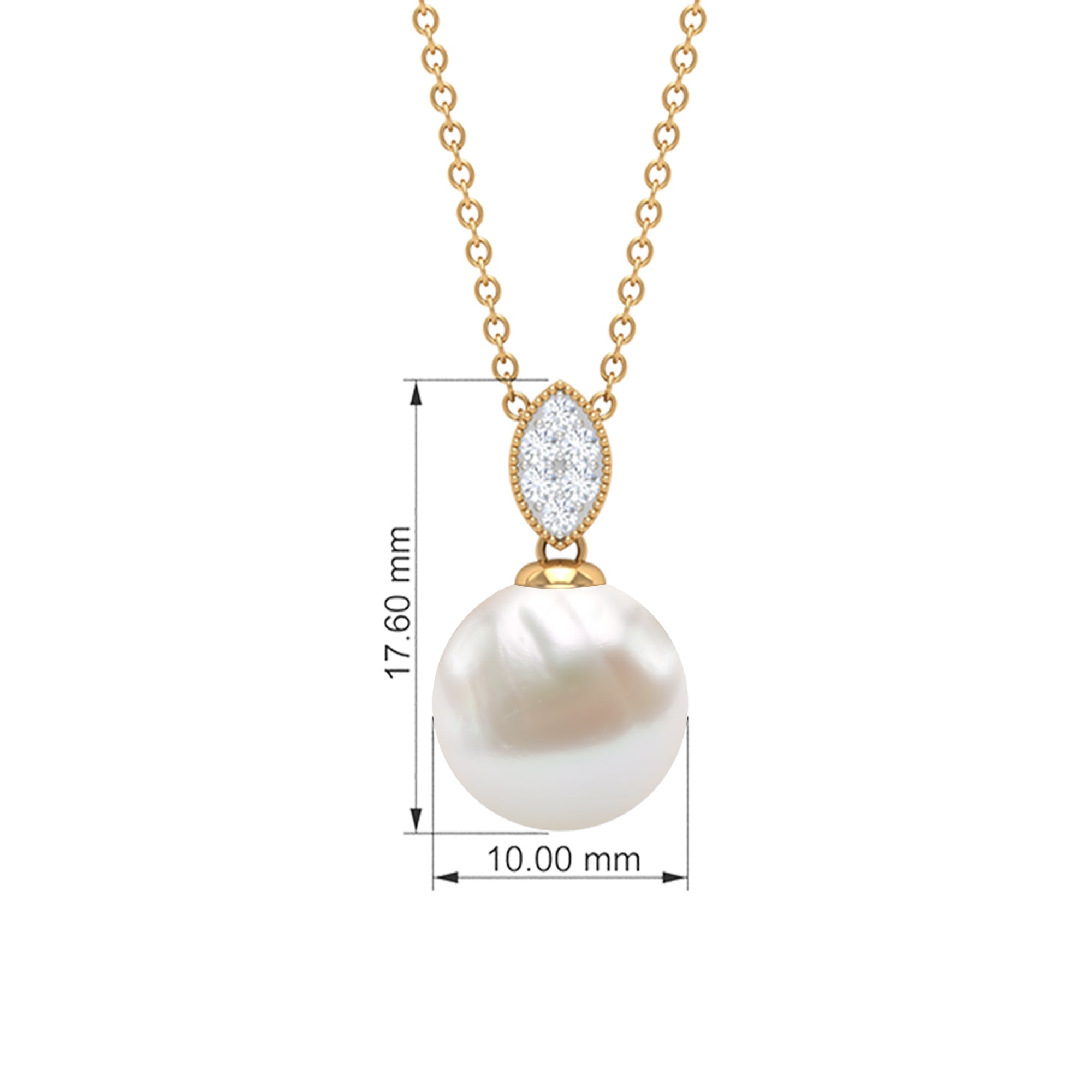 Freshwater Pearl Pendant – 8 Carat Pearl Drop Necklace in Solid Gold with Diamonds