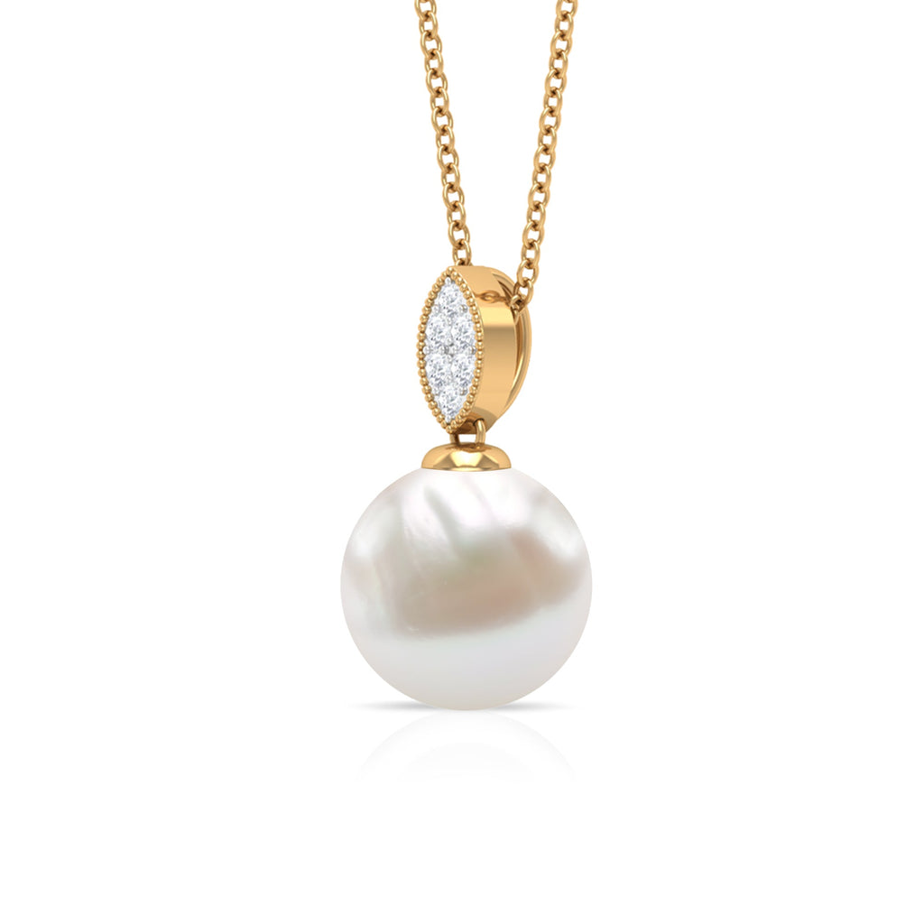 Freshwater Pearl Pendant – 8 Carat Pearl Drop Necklace in Solid Gold with Diamonds