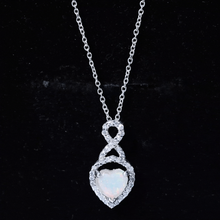 Ethiopian Opal Pendant – 2 Carat Heart Shape Infinity Necklace with Lab Grown Diamonds