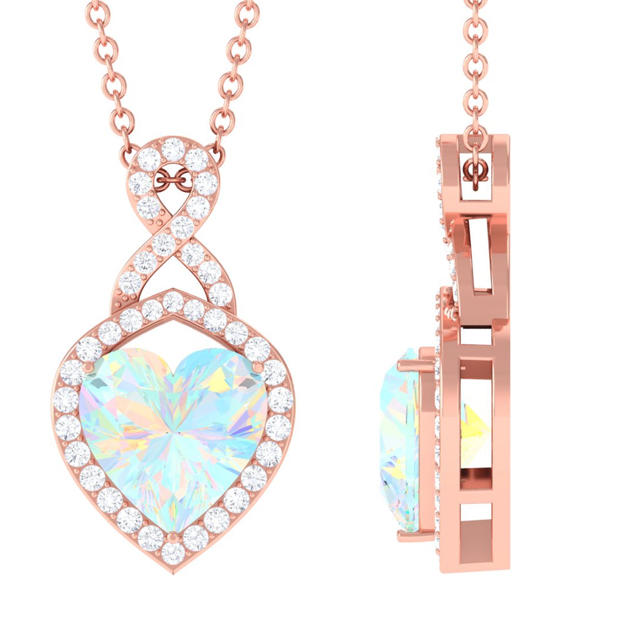 Ethiopian Opal Pendant – 2 Carat Heart Shape Infinity Necklace with Lab Grown Diamonds