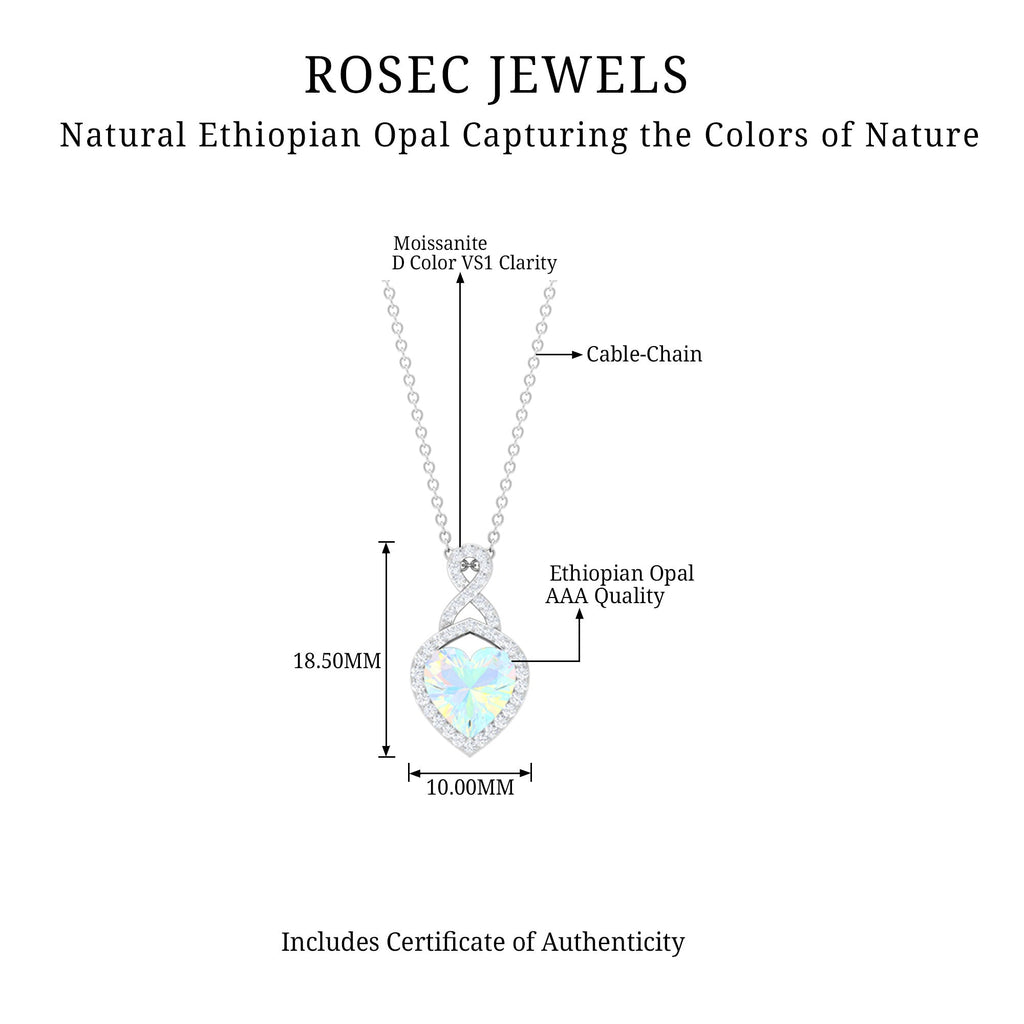 Ethiopian Opal Pendant – 2 Carat Heart Shape Infinity Necklace with Lab Grown Diamonds