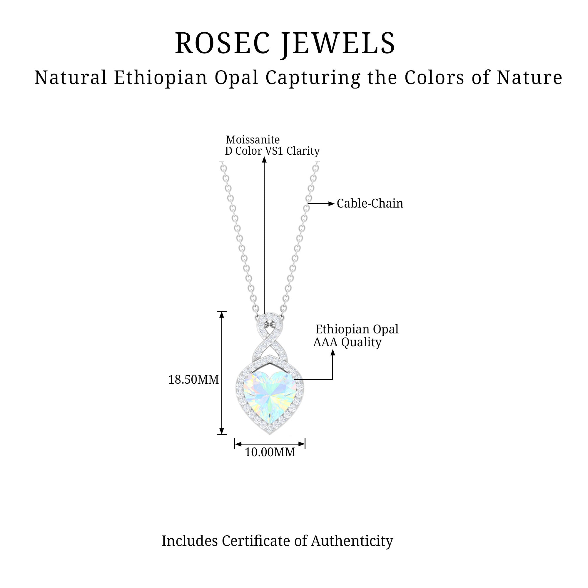 Ethiopian Opal Pendant – 2 Carat Heart Shape Infinity Necklace with Lab Grown Diamonds