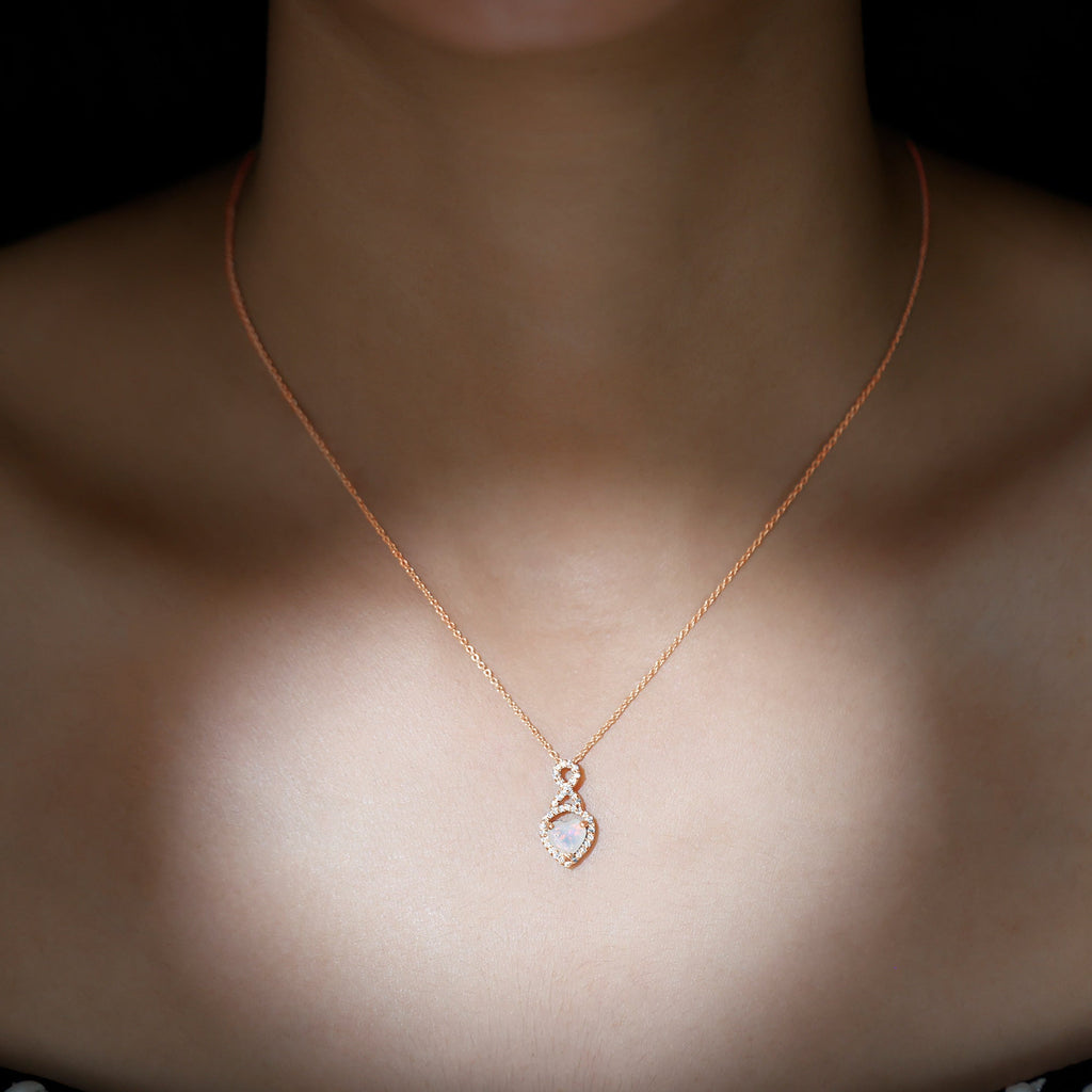 Ethiopian Opal Pendant – 2 Carat Heart Shape Infinity Necklace with Lab Grown Diamonds