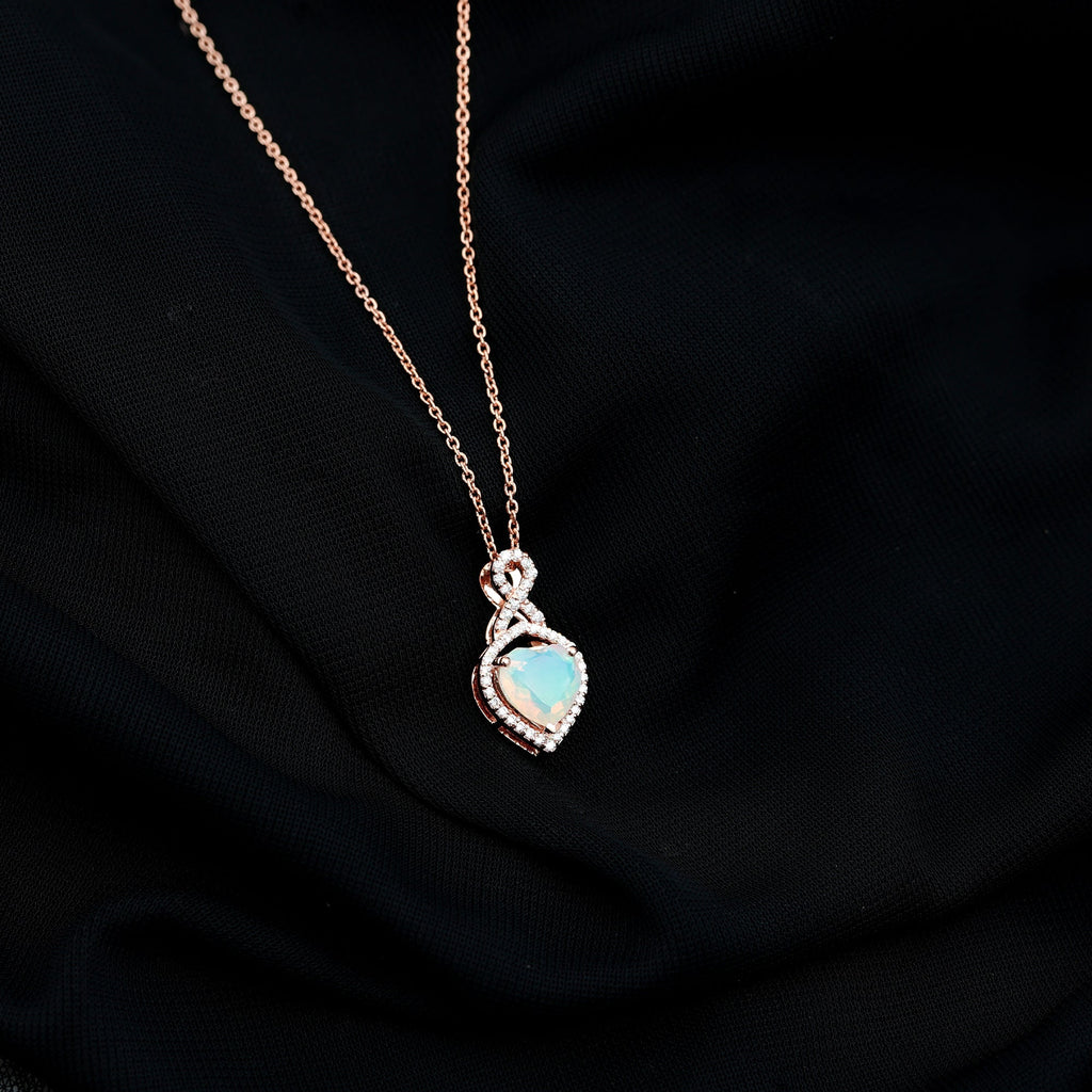 Ethiopian Opal Pendant – 2 Carat Heart Shape Infinity Necklace with Lab Grown Diamonds