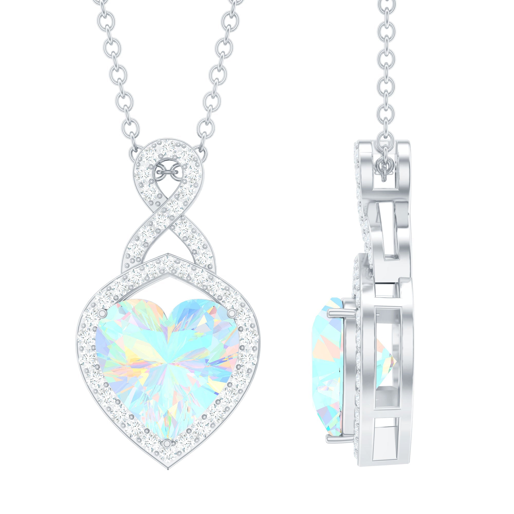 Ethiopian Opal Pendant – 2 Carat Heart Shape Infinity Necklace with Lab Grown Diamonds