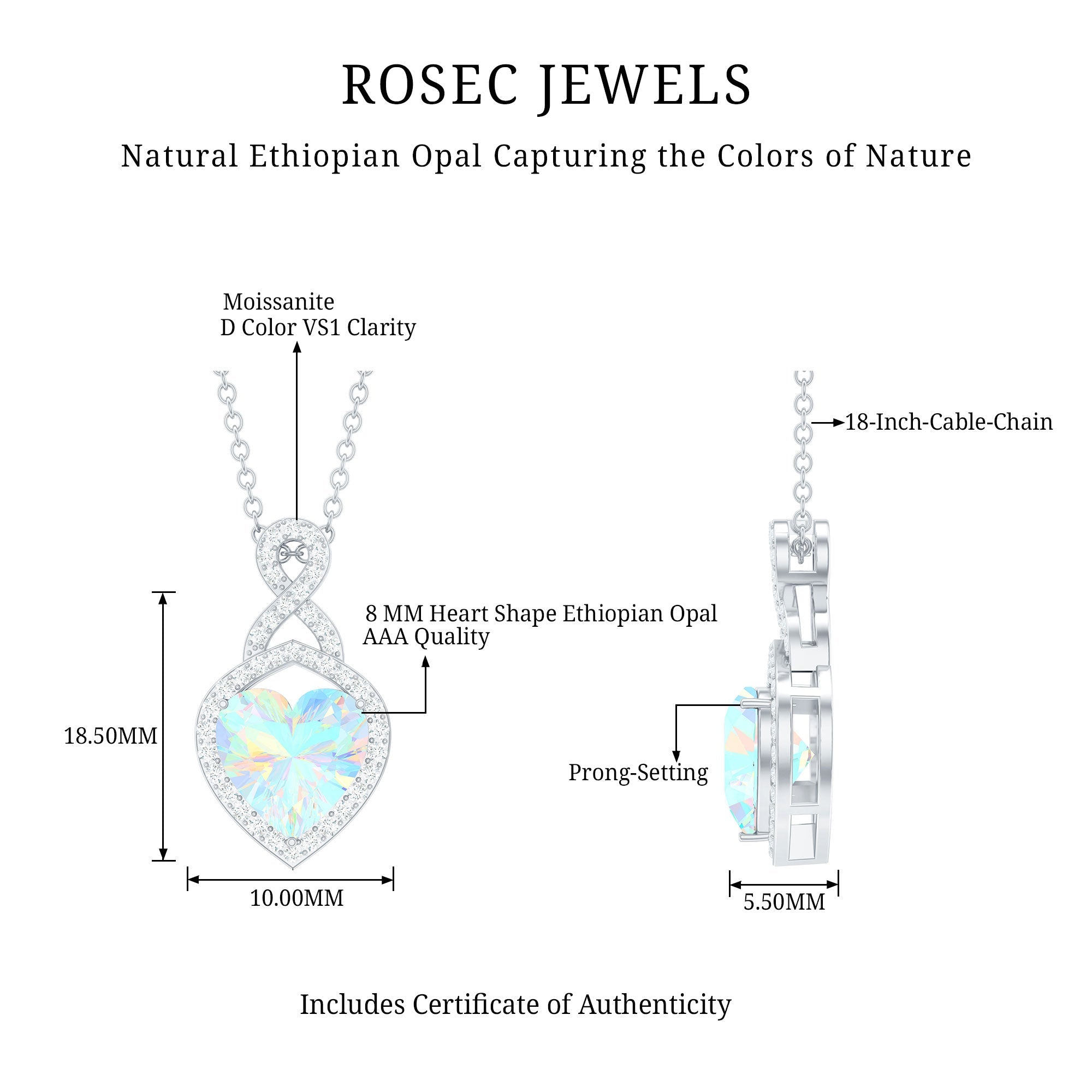 Ethiopian Opal Pendant – 2 Carat Heart Shape Infinity Necklace with Lab Grown Diamonds