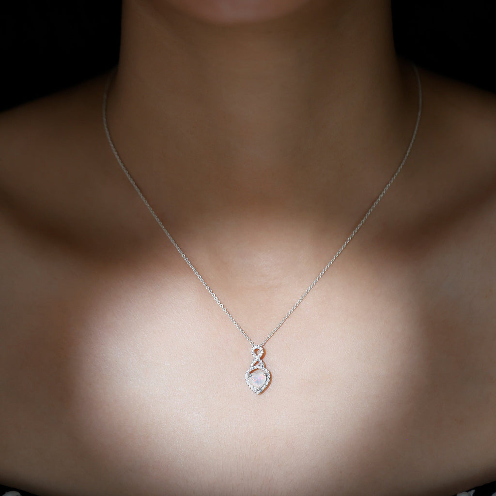 Ethiopian Opal Pendant – 2 Carat Heart Shape Infinity Necklace with Lab Grown Diamonds