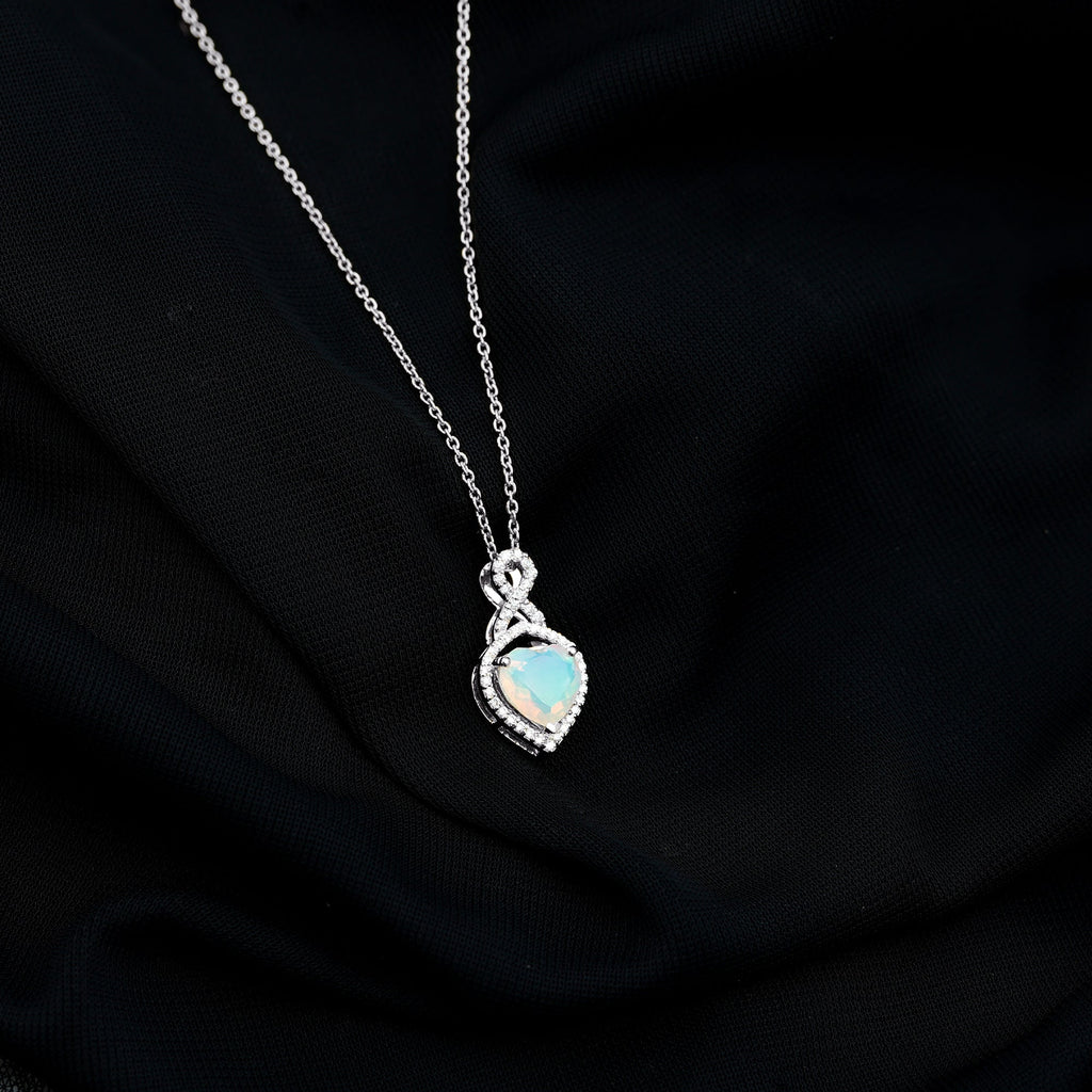 Ethiopian Opal Pendant – 2 Carat Heart Shape Infinity Necklace with Lab Grown Diamonds