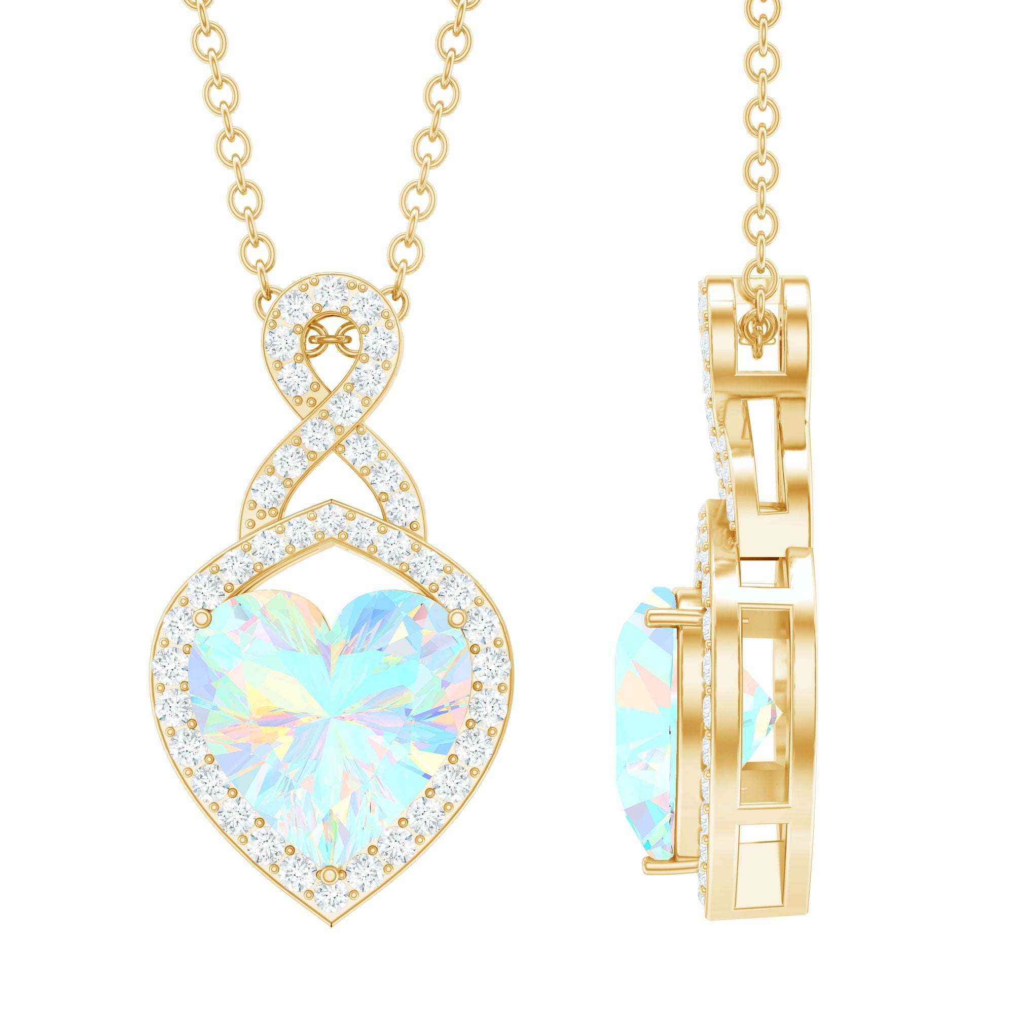 Ethiopian Opal Pendant – 2 Carat Heart Shape Infinity Necklace with Lab Grown Diamonds