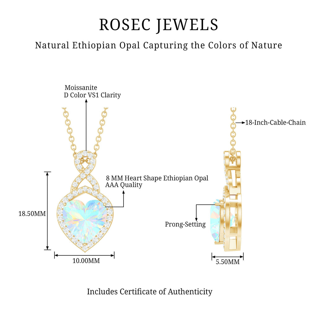 Ethiopian Opal Pendant – 2 Carat Heart Shape Infinity Necklace with Lab Grown Diamonds