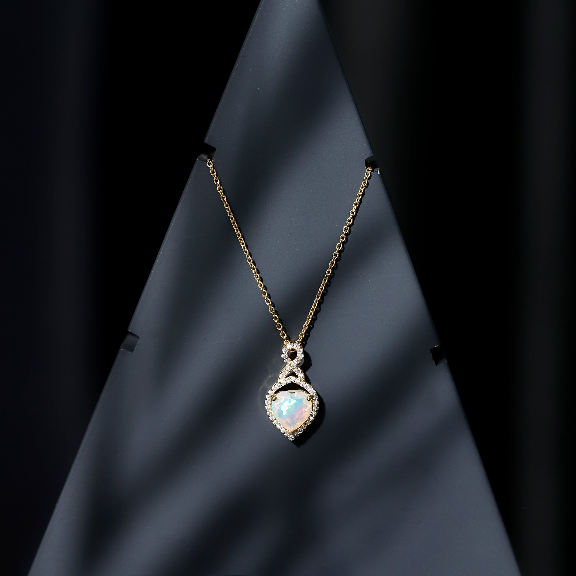 Ethiopian Opal Pendant – 2 Carat Heart Shape Infinity Necklace with Lab Grown Diamonds