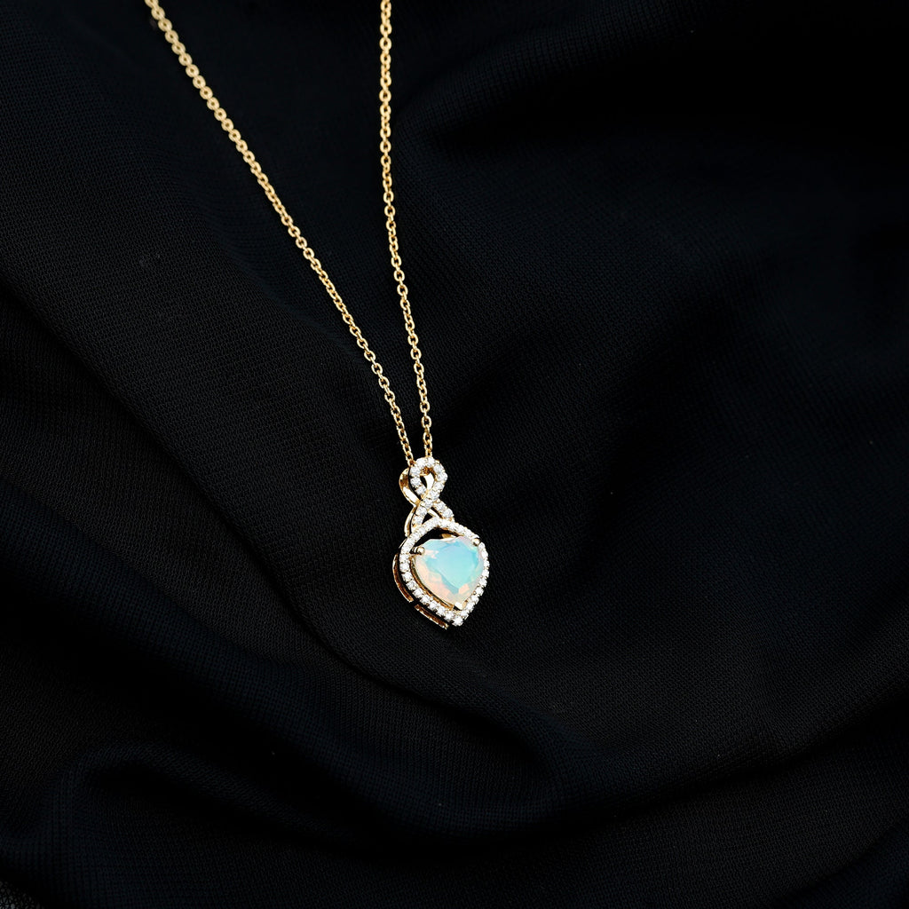 Ethiopian Opal Pendant – 2 Carat Heart Shape Infinity Necklace with Lab Grown Diamonds