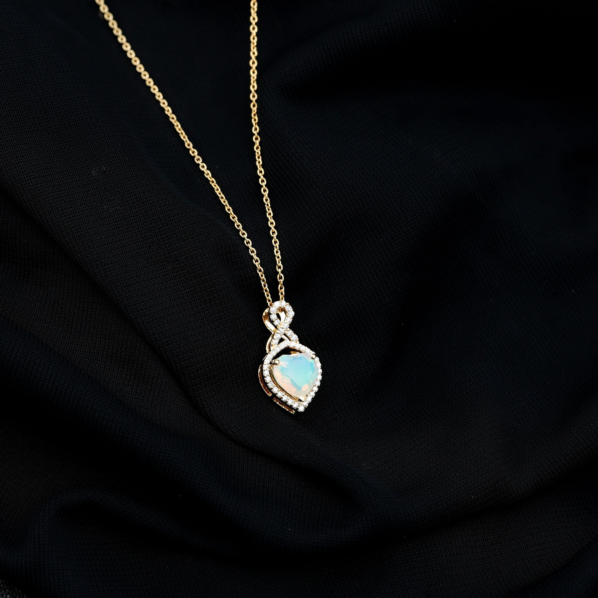 Ethiopian Opal Pendant – 2 Carat Heart Shape Infinity Necklace with Lab Grown Diamonds