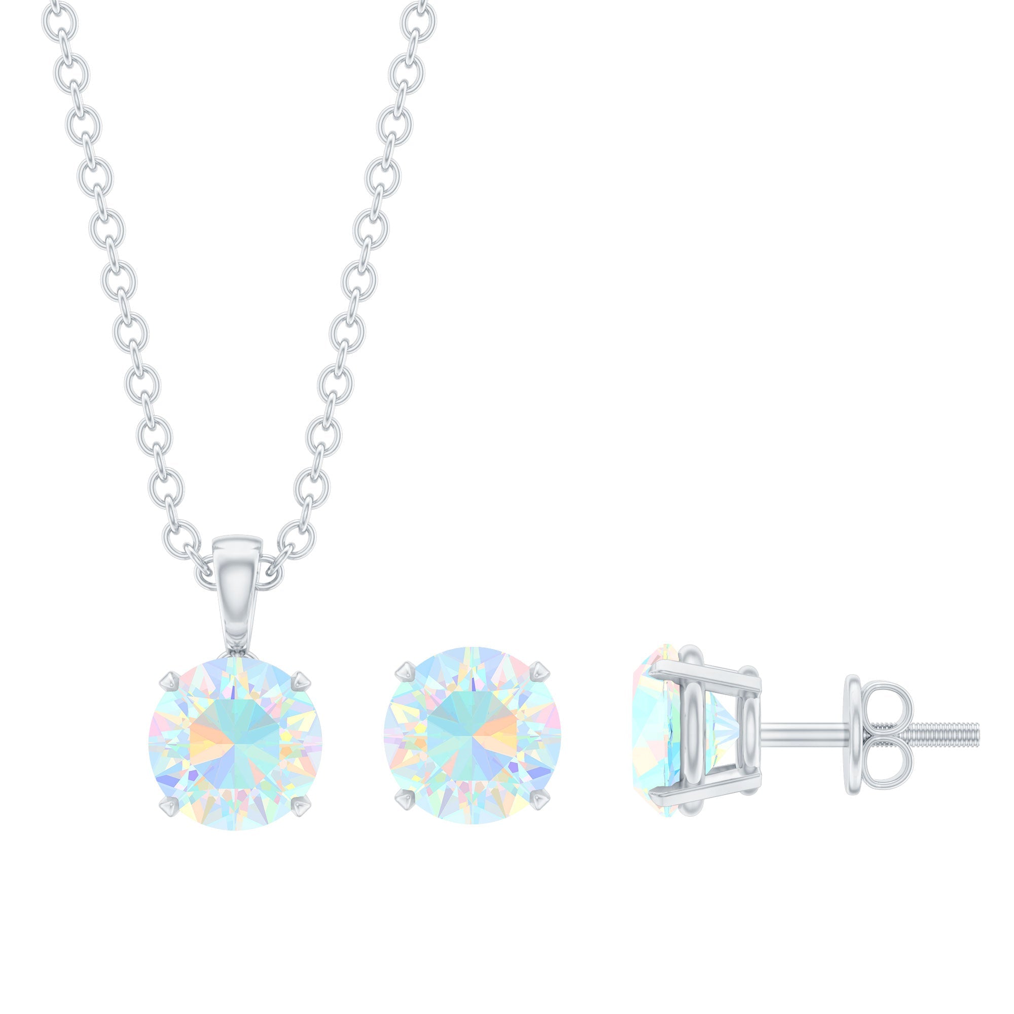 Ethiopian Opal Jewelry Set – 6MM Round Solitaire Pendant & Stud Earrings Gift