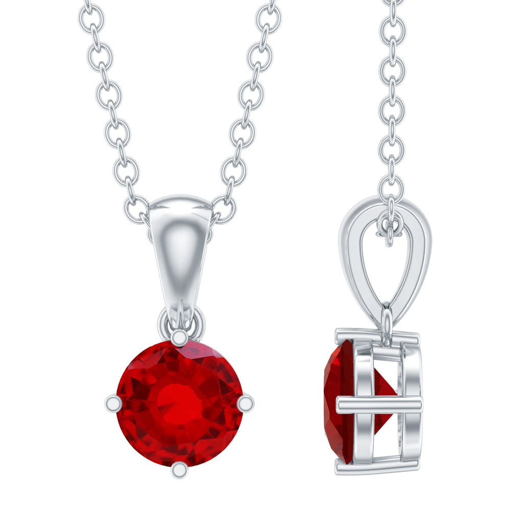 Lab Grown Ruby Necklace - Women's Solitaire Pendant with Cable Chain