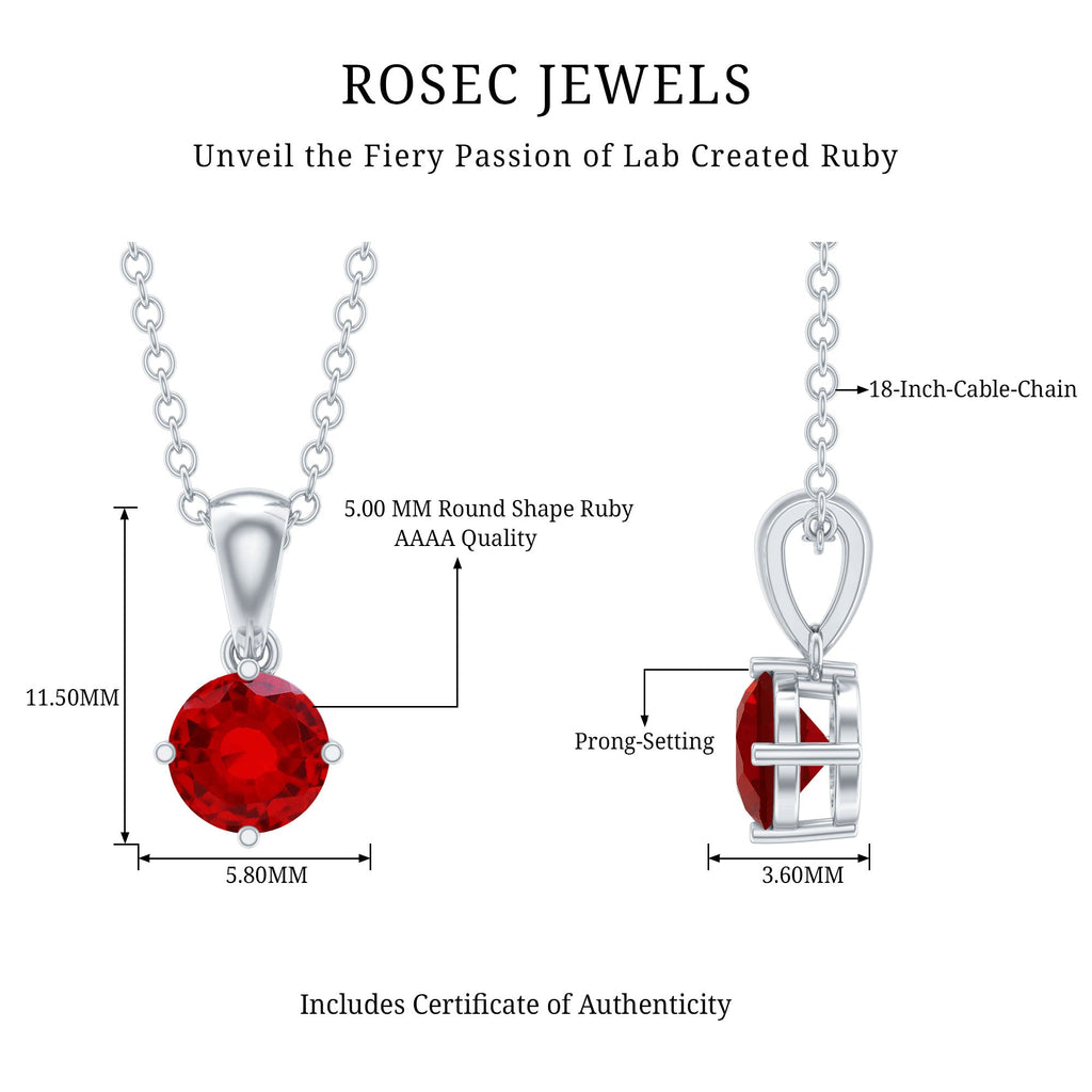 Lab Grown Ruby Necklace - Women's Solitaire Pendant with Cable Chain