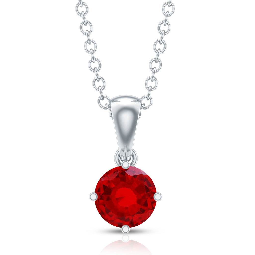 Lab Grown Ruby Necklace - Women's Solitaire Pendant with Cable Chain