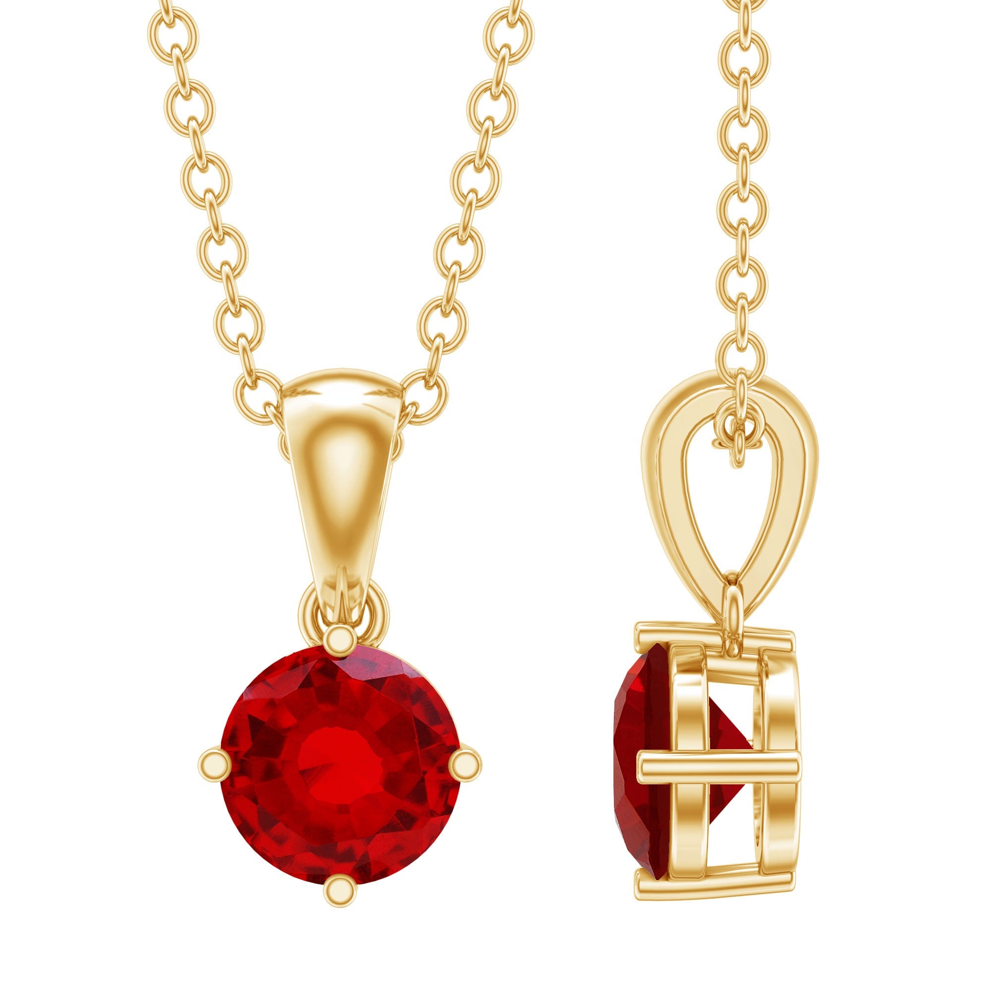 Lab Grown Ruby Necklace - Women's Solitaire Pendant with Cable Chain